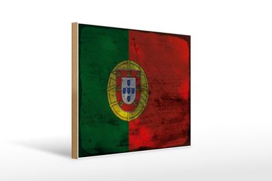 Holzschild Flagge Portugal 40x30 cm Flag of Portugal Rost Schild wooden sign