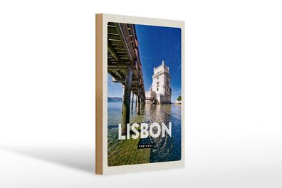 Holzschild Reise 20x30 cm Lisbon Portugal Meer Urlaub Deko Schild wooden sign