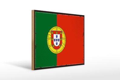 Holzschild Flagge Portugals 40x30 cm Retro Flag of Portugal Schild wooden sign