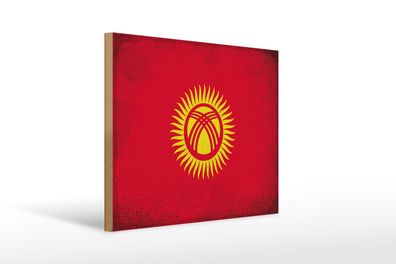 Holzschild Flagge Kirgisistan 40x30 cm Kyrgyzstan Vintage Schild wooden sign