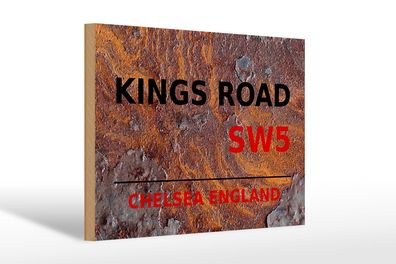 Holzschild London 30x20cm England Chelsea Kings Road SW5 Deko Schild wooden sign