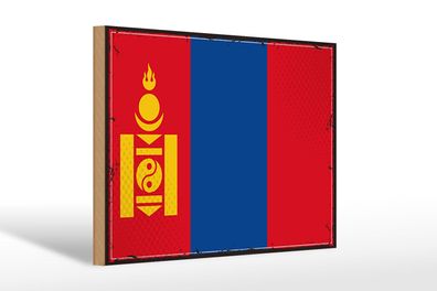 Holzschild Flagge Mongolei 30x20 cm Retro Flag of Mongolia Deko Schild wooden sign