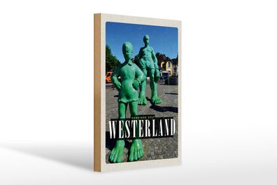 Holzschild Reise 20x30 cm Westerland Skulptur Reisende Riese Schild wooden sign