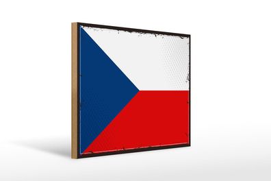 Holzschild Flagge Tschechiens 40x30 cm Retro Czech Republic Schild wooden sign