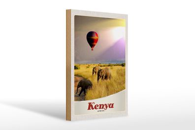 Holzschild Reise 20x30 cm Kenia Elefanten Heißluftballon Deko Schild wooden sign
