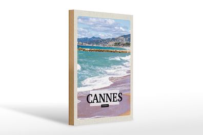 Holzschild Reise 20x30 cm Cannes France Meer Strand Geschenk Schild wooden sign