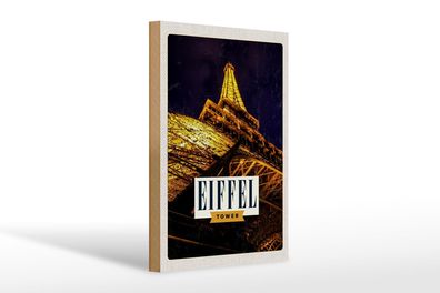 Holzschild Reise 20x30 cm Retro Eiffel Tower Eiffelturm Paris Schild wooden sign