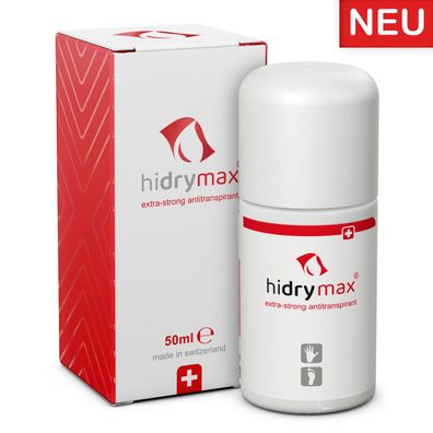 hidry®max Antitranspirant (50 ml) gegen starke Schweißhände / Schweißfüße, kein Deo