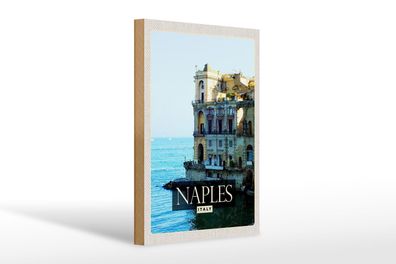 Holzschild Reise 20x30 cm Naples Italy Neapel Panorama Meer Schild wooden sign