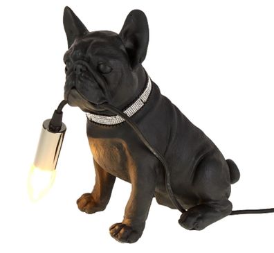 Tisch Lampe Hund Bulldogge schwarz Steh Leuchte Deko Tier schwarz 29 cm Metall