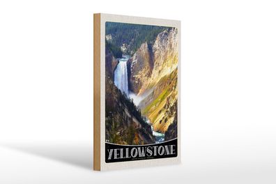 Holzschild Reise 20x30 cm Yellowstone Wasserfall Fluss Natur Schild wooden sign