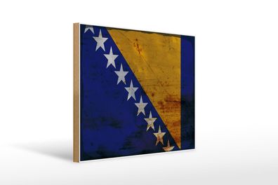 Holzschild Flagge Bosnien und Herzegowina 40x30 cm Rost Deko Schild wooden sign