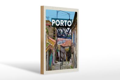 Holzschild Reise 20x30 cm Porto portugal Altstadt Bild Deko Schild wooden sign