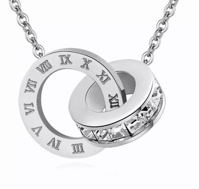 Kette Necklace Römische Ziffern Zahlen Bulgarien Luxus Edelstahl Silber Numbers