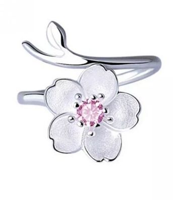 925 Sterling Silber Damen Ring Kirschblüte Cherry Blossom Größenverstellbar
