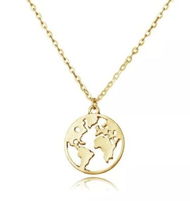 Kette Damen Weltkarte in Gold Halskette Globus Anhänger Landkarte Reisen
