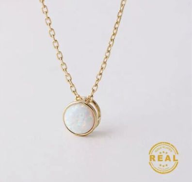 Kette Opal Gold Halskette Leuchtend Anhänger Damen Necklace Feueropal Edelstahl