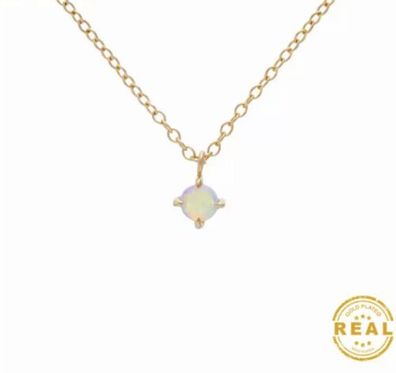 Kette Opal in Gold Halskette Leuchtend Anhänger Damen Necklace Opalstein