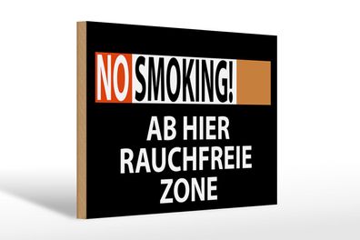 Holzschild Hinweis 30x20 cm No Smoking Rauchfreie Zone Deko Schild wooden sign