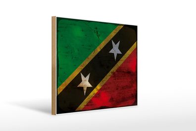 Holzschild Flagge St. Kitts und Nevis 40x30 cm Flag Rost Deko Schild wooden sign