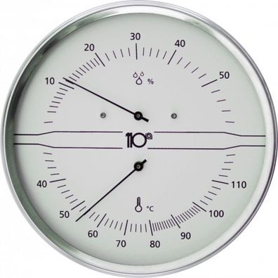 Thermo-Hygrometer rund 160mm aus Edelstahl, weiß