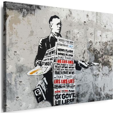 Leinwand Bilder BANKSY Graffiti Street Fake News Kunst Wandbilder