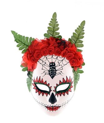 Halloween Maske mit Blumen und Spinne (18x22cm) Tag der Toten Verkleidung Horror