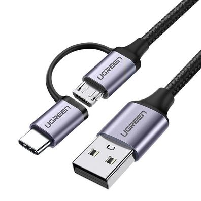 Ugreen Kabel 2in1 USB - Micro USB / USB Typ C Kabel 1m 2,4A Ladekabel Adapter für ...