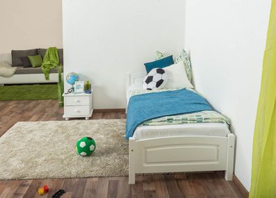 Kinderbett / Jugendbett Kiefer massiv Vollholz weiß lackiert 98, inkl. Lattenros