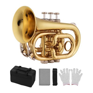 Mini-Taschen-Trompete BB Flachmessing-Blasinstrument mit Mundstück-Handschuhetui