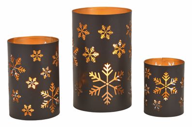 Metall Windlicht Schneeflocke - 3er Set - Winter Deko Tisch Laterne Kerzen Halter