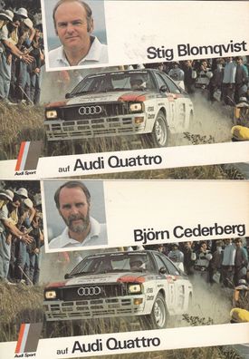 2 Autogrammkarten von Audi Sport Stig Blomqvist und Björ Cederberg