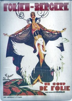 Retro Blechschild: Swan Bird Folies Bergere Fashion Lady 10 x 14,5 cm