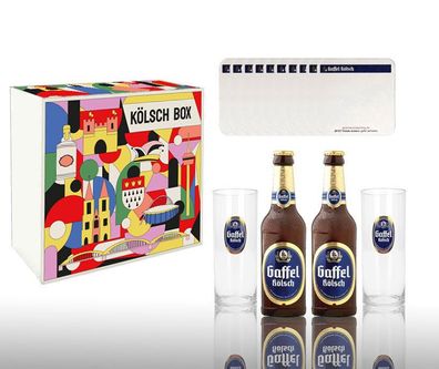 Gaffel Kölsch Geschenkset 2x Bier 0,33L (4,8% Vol) + 2x Glas Biergläser + 10x B