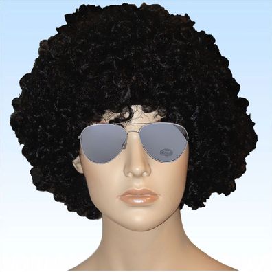 Afro Perücke + verspiegelte Pilotenbrille Lockenperücke Afroset Sonnenbrille
