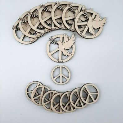 Tischstreu 16 Teilig Friedensstaube und Peace Symbol Holz Deko Verzieren