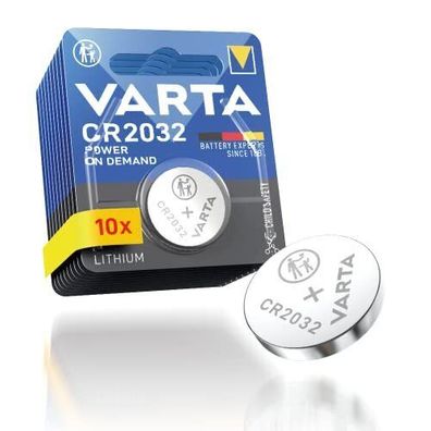 VARTA Batterien Knopfzellen CR2032 1 x 10 Stück Power on Demand Lithium 3V