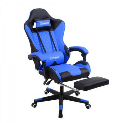 Herzberg Gaming- und Bürostuhl mit versenkbarer Fußstütze Blau