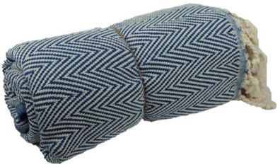 Peshtemal-Baumwollhandtücher 95x180 - Chevron-Streifen Blau