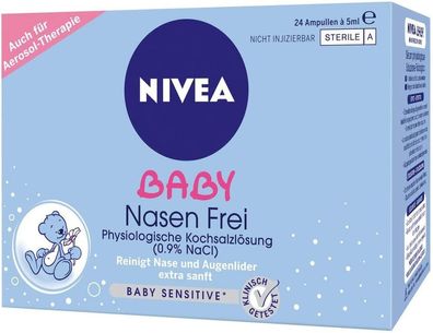 NIVEA BABY Nasen frei (24 Ampullen à 5 ml), Nasenpflege mit Kochsalzlösung reini