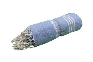 Pestemal-Strandtücher aus Baumwolle 95 x 180 cm - Hellblau mit Streifenmuster