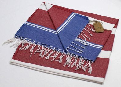 Peshtemal-Baumwollhandtücher 95x170 - Sonnensegel-Streifen-Muster Rot & Blau