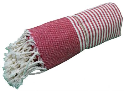 Peshtemal-Baumwollhandtücher 95x185 - einfarbig mit bengalischem Streifenmuster Red