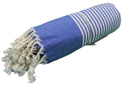 Peshtemal-Baumwollhandtücher 95x185 - einfarbig mit bengalischem Streifenmuster Blau