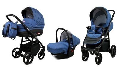 Kinderwagen Axel, 3 in 1 - Set Wanne Buggy Babyschale Autositz Jeans