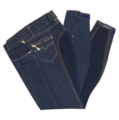 Lauria Garrelli Reithose Jeans, Damen Vollbesatz Stiefelreithose, blau, Gr. 44