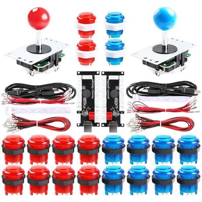 DIY-Arcade-Joystick-Kits für 2 Spieler mit 20 LED-Arcade-Tasten + 2 Joysticks + 2