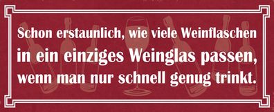 Blechschild Spruch 27x10 cm wie viele Weinflaschen Weinglas Deko Schild tin sign