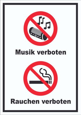 Schild Musik und Rauchen verboten hochkant