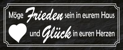Blechschild Spruch 27x10 cm Frieden im Haus Glück in Herzen Deko Schild tin sign